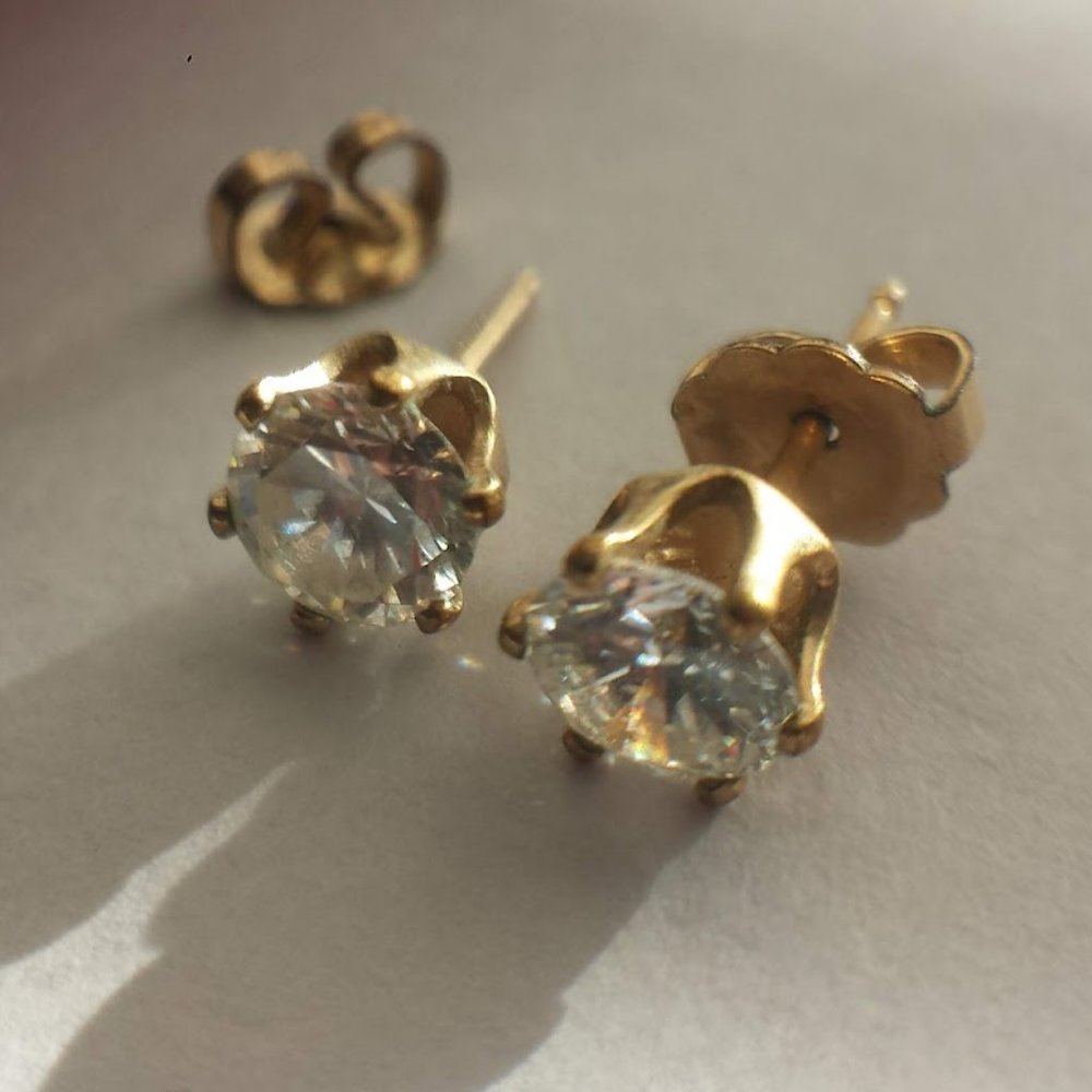 2 Carat CZ 14K Gold Stud Earrings
